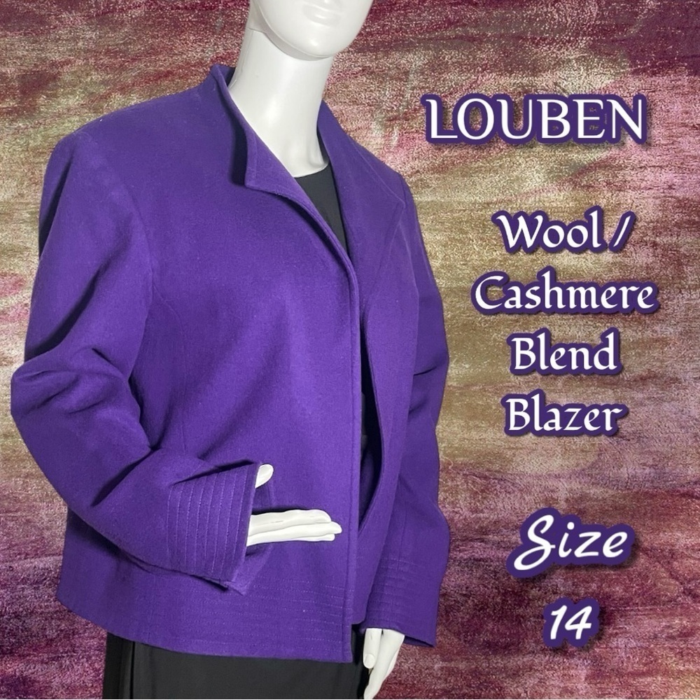 Louben Purple Wool/Cashmere Lined Blend Blazer Jacket Size 14 Style 2399